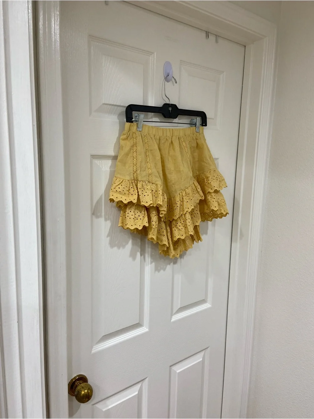 New Boho Mustard Yellow Ruffle Eyelet Shorts